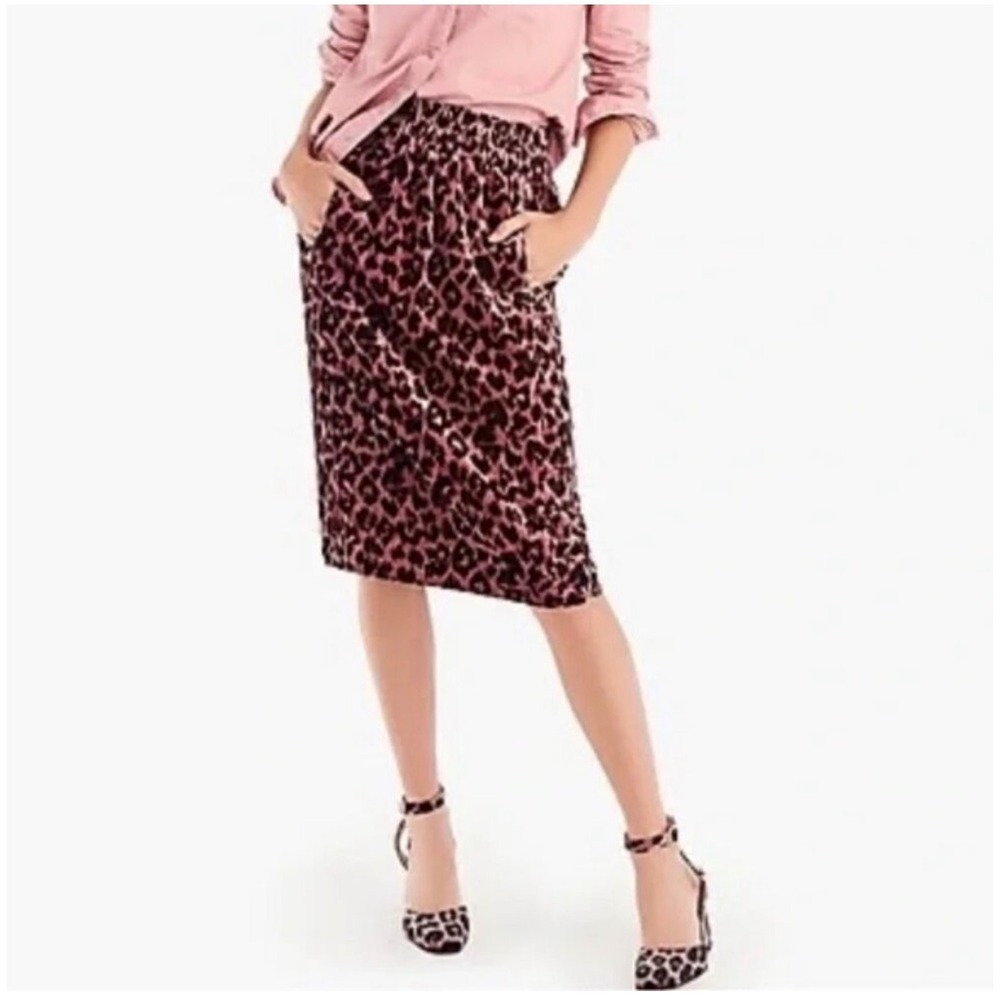 J‎ crew velvet skirt Medium Petite rose leopard party office work